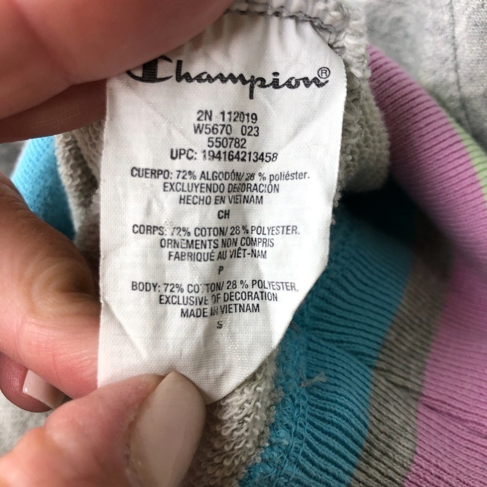 Champion Lifestyle Campus French Terry Sweatshirt Size Small Gray Pastel Stripe - Picture 7 of 8